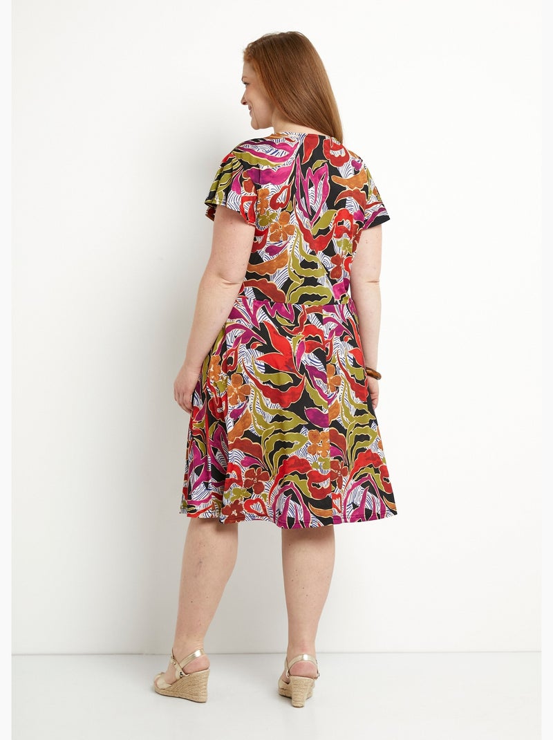Vestido cruzado corto con estampado y vuelo - Afibel Negro Violeta - Kiabi