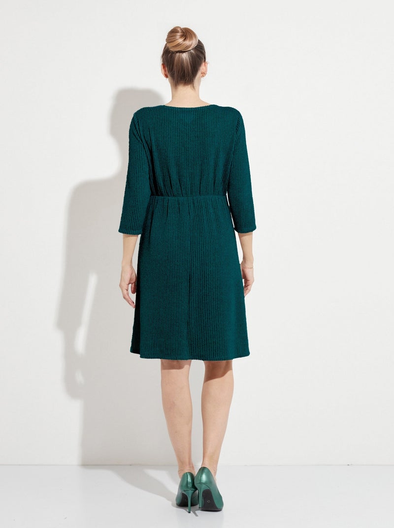 Vestido cruzado corto de punto acanalado - Afibel Verde - Kiabi