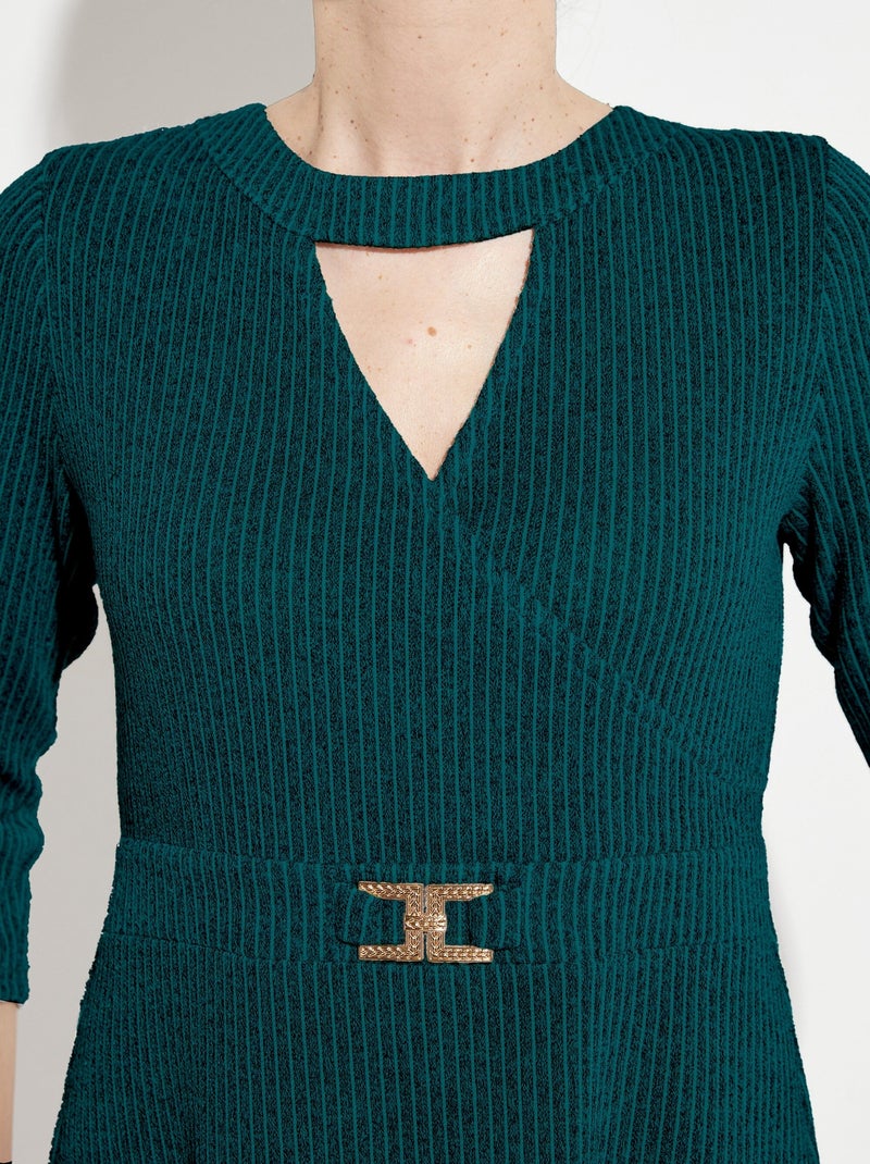 Vestido cruzado corto de punto acanalado - Afibel Verde - Kiabi