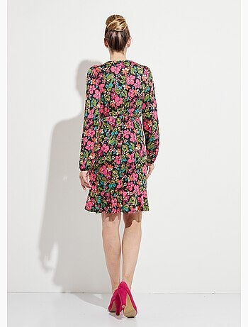 Vestido cruzado corto y acampanado con estampado floral - Afibel