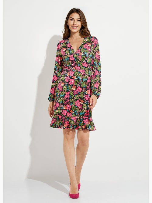 Vestido cruzado corto y acampanado con estampado floral - Afibel - Kiabi