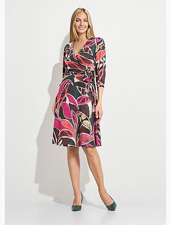 Vestido cruzado corto y acampanado con mangas 3/4 - Afibel