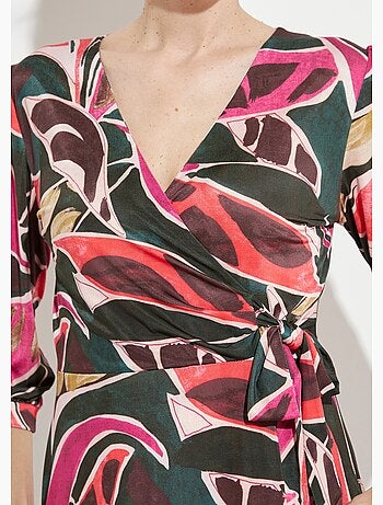 Vestido cruzado corto y acampanado con mangas 3/4 - Afibel