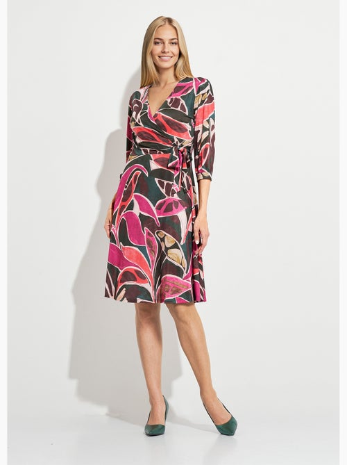 Vestido cruzado corto y acampanado con mangas 3/4 - Afibel - Kiabi