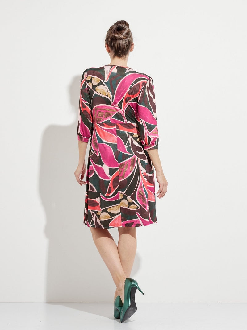 Vestido cruzado corto y acampanado con mangas 3/4 - Afibel Multicolor - Kiabi