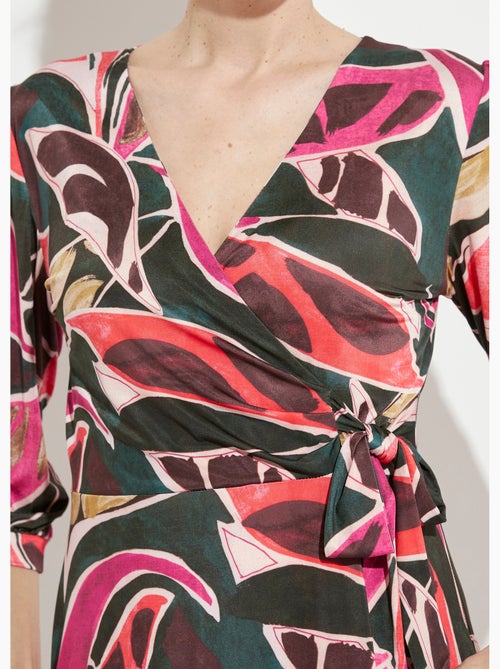 Vestido cruzado corto y acampanado con mangas 3/4 - Afibel - Kiabi