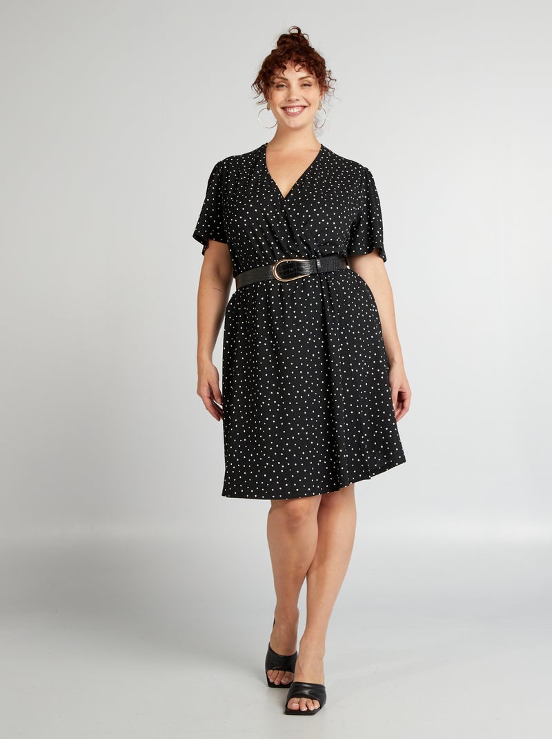 Vestido cruzado de crepé estampado NEGRO - Kiabi