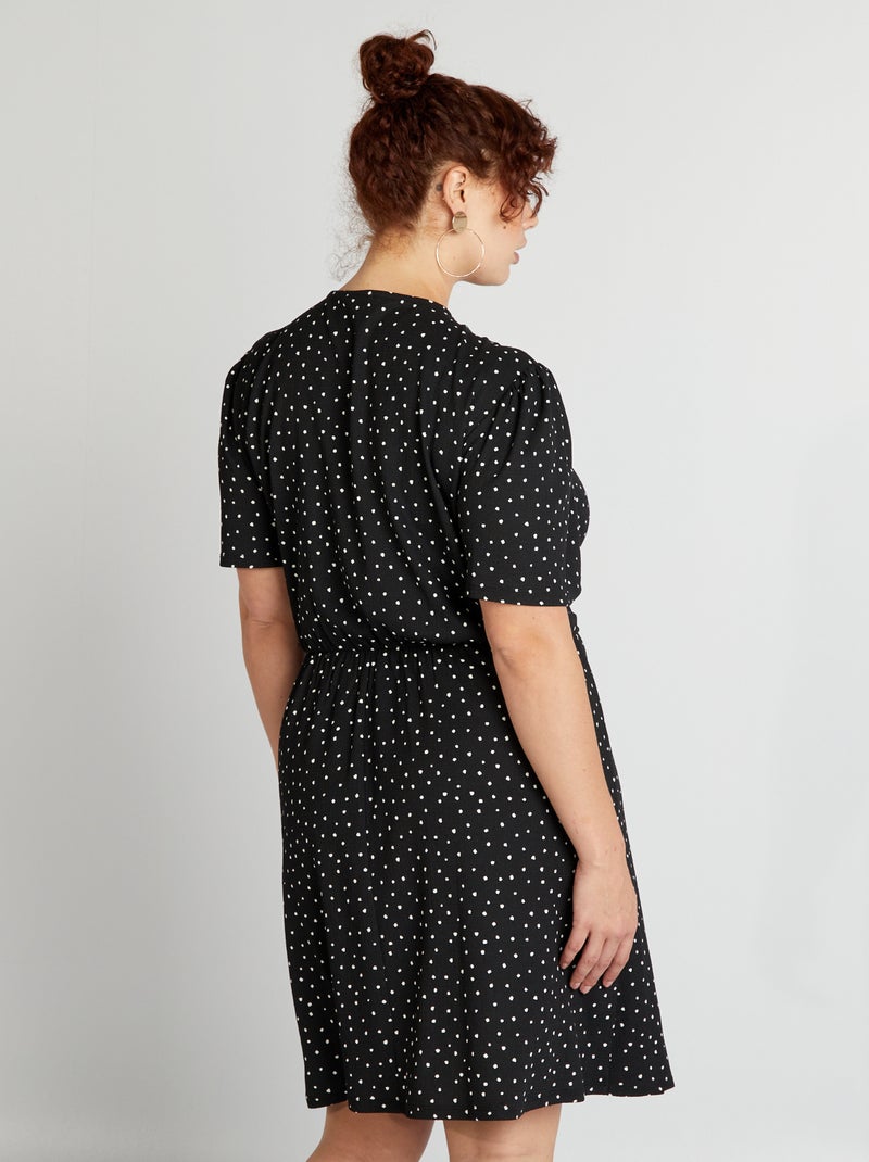 Vestido cruzado de crepé estampado NEGRO - Kiabi