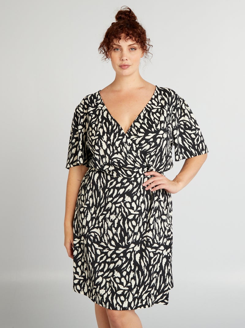 Vestido cruzado de crepé estampado NEGRO - Kiabi