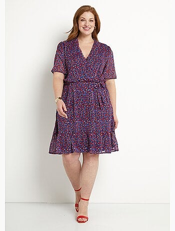 Vestido cruzado de gasa con estampado gráfico y volantes - Afibel