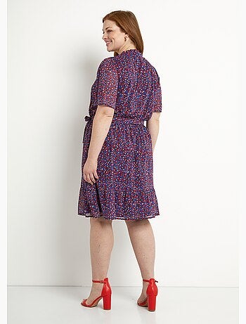 Vestido cruzado de gasa con estampado gráfico y volantes - Afibel