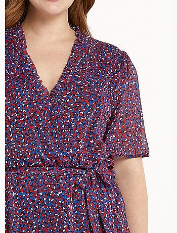 Vestido cruzado de gasa con estampado gráfico y volantes - Afibel