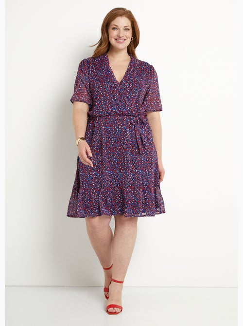 Vestido cruzado de gasa con estampado gráfico y volantes - Afibel - Kiabi