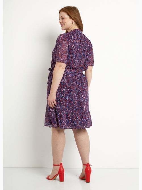 Vestido cruzado de gasa con estampado gráfico y volantes - Afibel - Kiabi