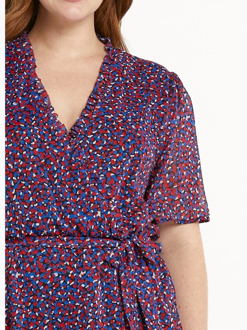 Vestido cruzado de gasa con estampado gráfico y volantes - Afibel - Kiabi