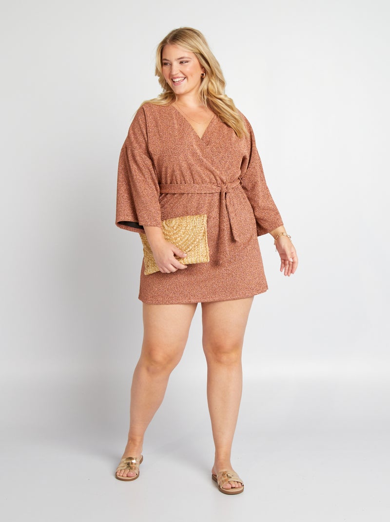 Vestido cruzado de punto BEIGE - Kiabi