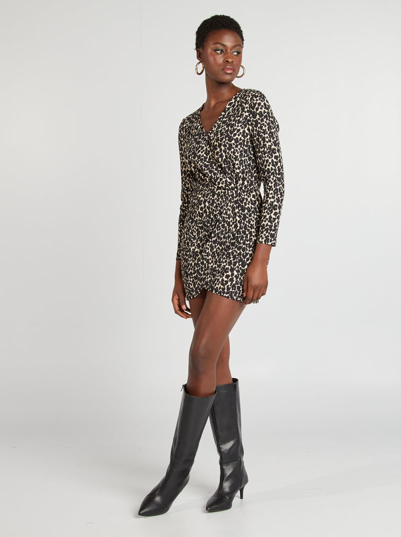 Vestido cruzado de punto de crepé BEIGE - Kiabi