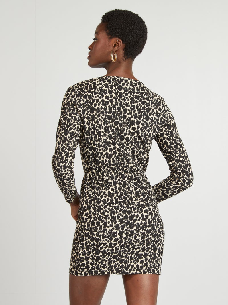 Vestido cruzado de punto de crepé BEIGE - Kiabi