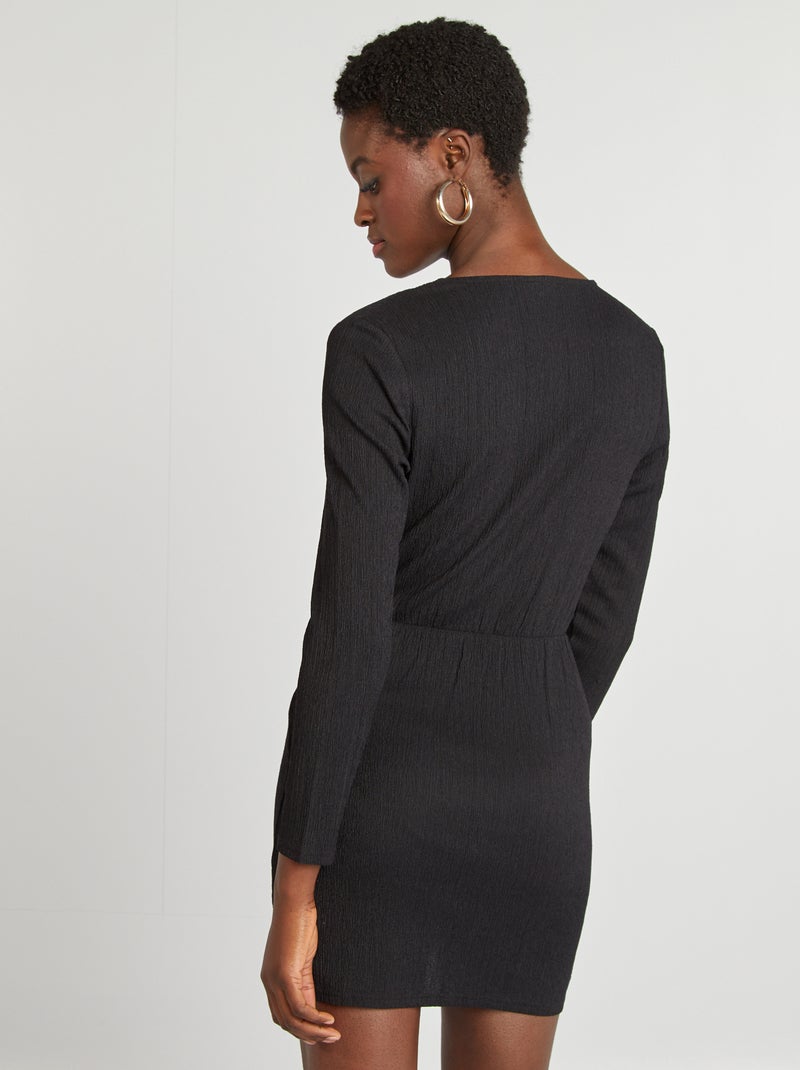 Vestido cruzado de punto de crepé negro - Kiabi