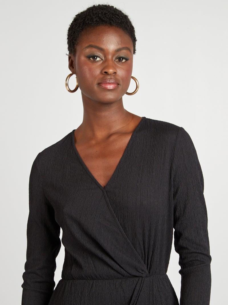 Vestido cruzado de punto de crepé negro - Kiabi