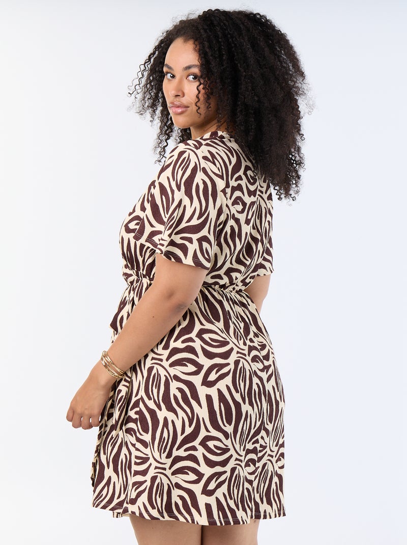 Vestido cruzado de punto gofrado Marron - Kiabi