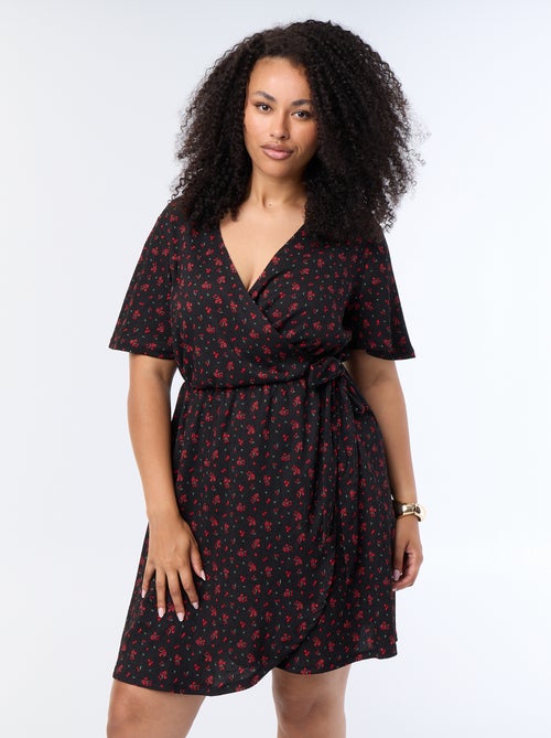 Vestido cruzado de punto gofrado - Kiabi