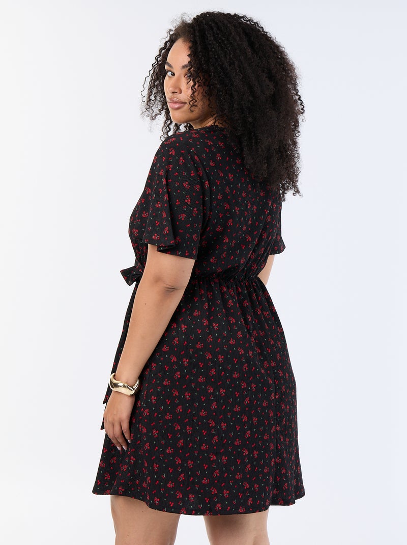 Vestido cruzado de punto gofrado Negro - Kiabi