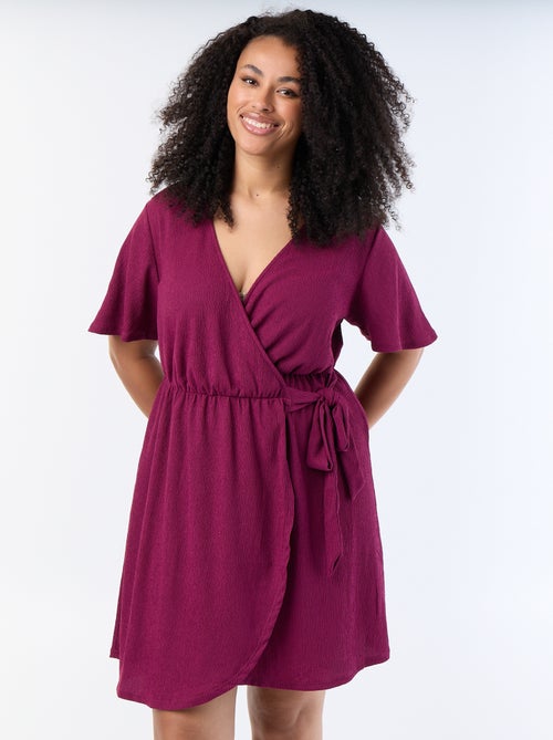 Vestido cruzado de punto gofrado - Kiabi