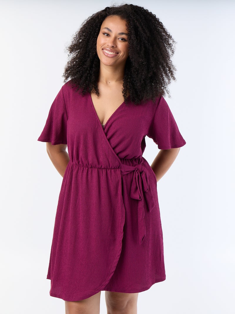 Vestido cruzado de punto gofrado Purpura - Kiabi
