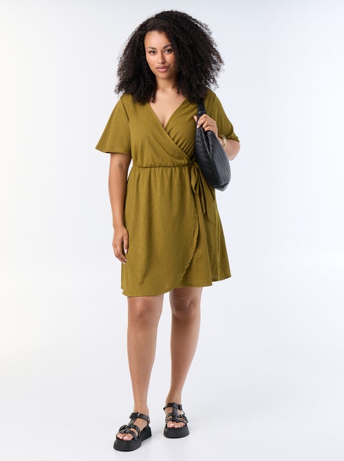 Vestido cruzado de punto gofrado - Kiabi