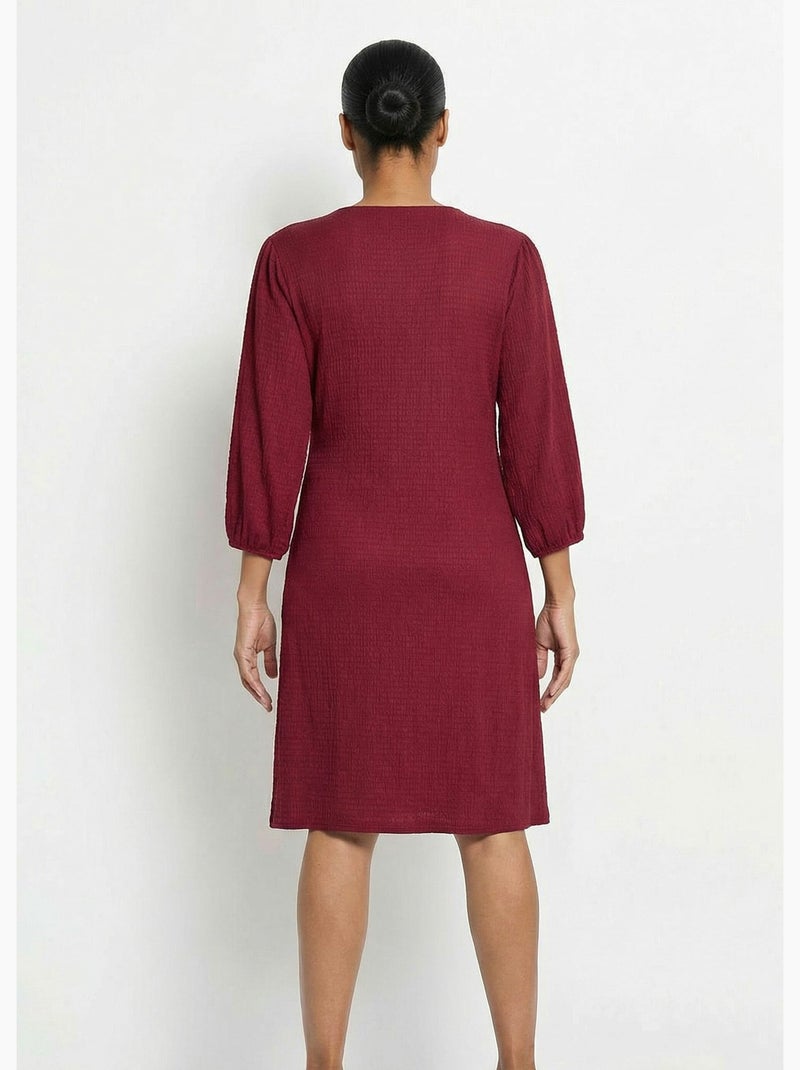 Vestido cruzado de punto gofre - Afibel Burdeos - Kiabi