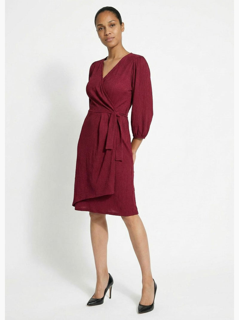 Vestido cruzado de punto gofre - Afibel Burdeos - Kiabi