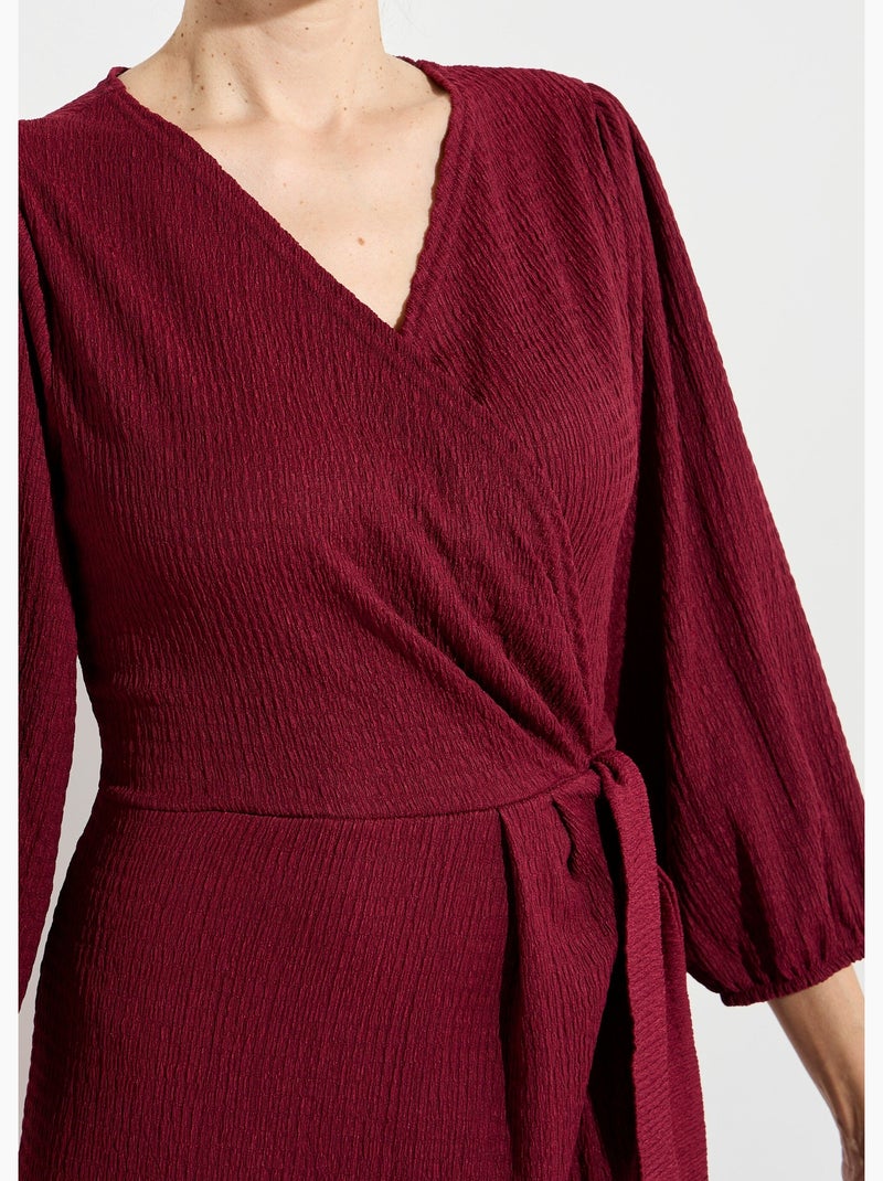 Vestido cruzado de punto gofre - Afibel Burdeos - Kiabi