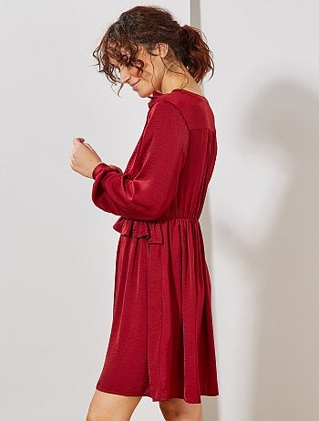 Vestido cruzado de raso con volantes - Kiabi