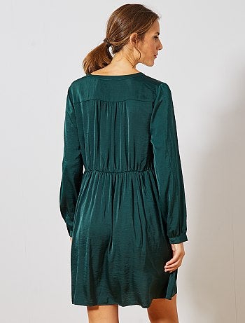 Vestido cruzado de raso con volantes - Kiabi