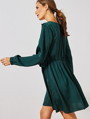 Vestido cruzado de raso con volantes - Kiabi