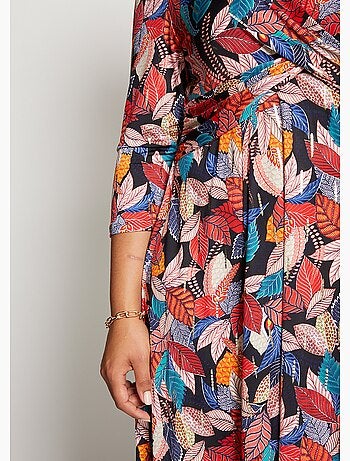 Vestido cruzado drapeado estampado - AFIBEL