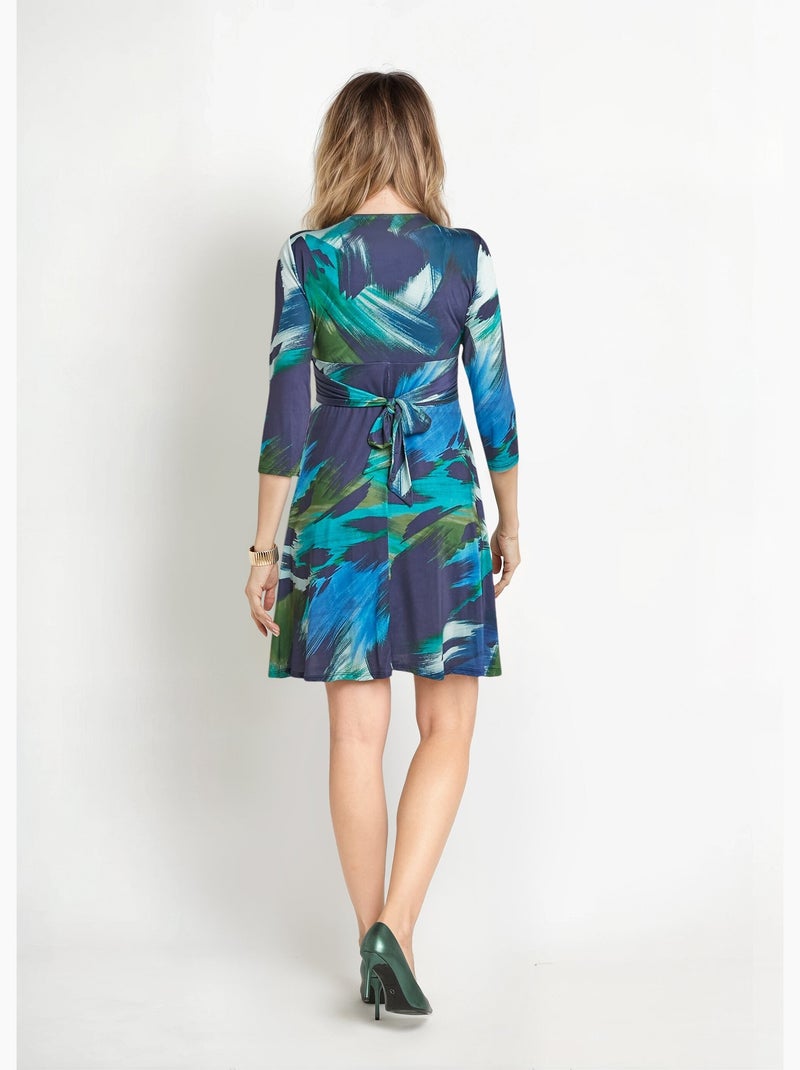 Vestido cruzado elástico con detalles drapeados - Afibel Azul Verde - Kiabi