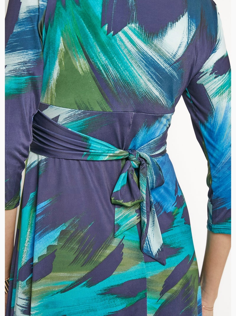 Vestido cruzado elástico con detalles drapeados - Afibel Azul Verde - Kiabi