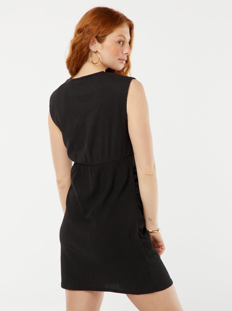 Vestido cruzado entallado de punto de crepé negro - Kiabi