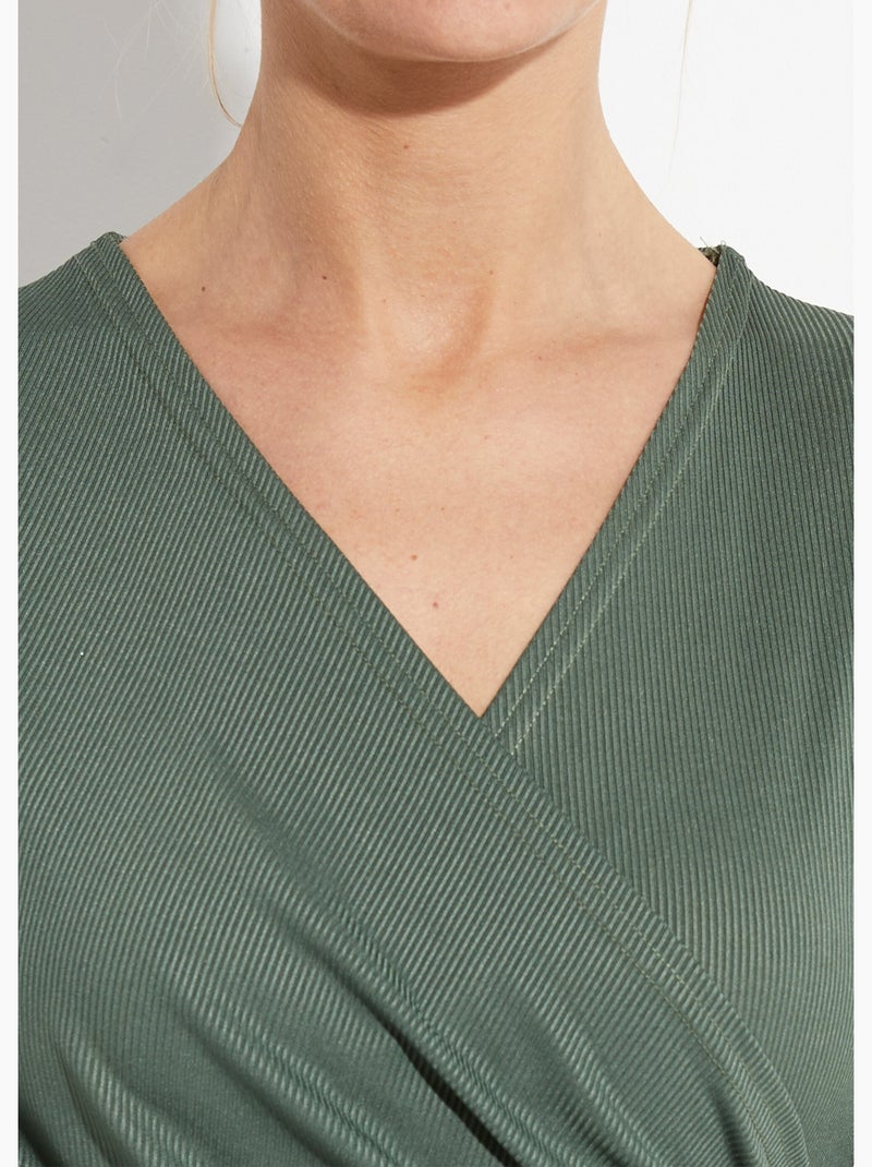 Vestido cruzado esencial de punto acanalado - Afibel Caqui - Kiabi