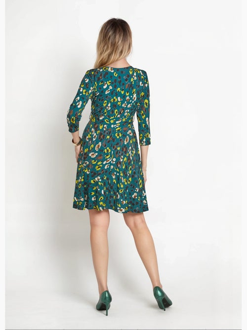 Vestido cruzado estampado con cintura ceñida - Afibel - Kiabi
