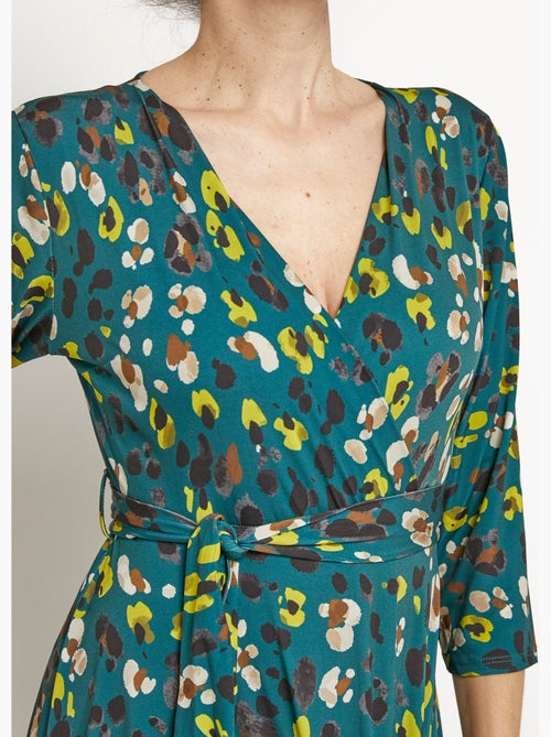 Vestido cruzado estampado con cintura ceñida - Afibel - Kiabi