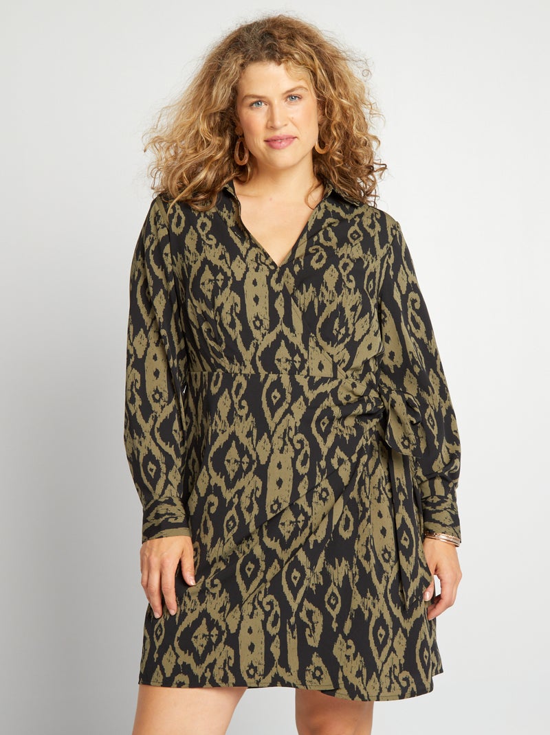 Vestido cruzado estampado NEGRO - Kiabi