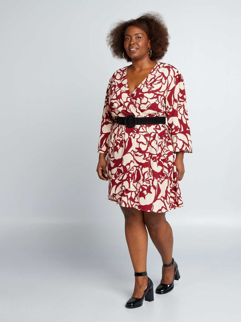 Vestido cruzado estampado ROJO - Kiabi