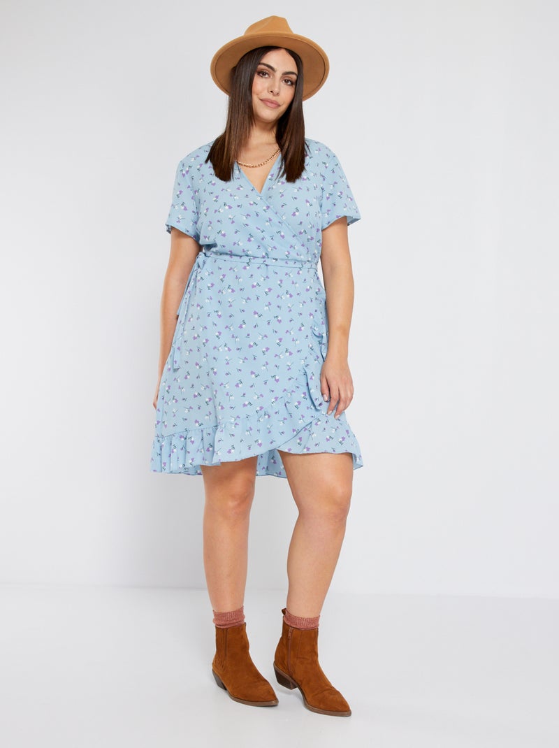 Vestido cruzado 'flores' AZUL - Kiabi
