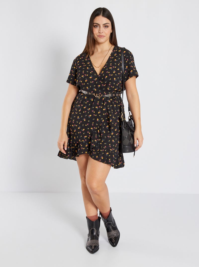 Vestido cruzado 'flores' NEGRO - Kiabi