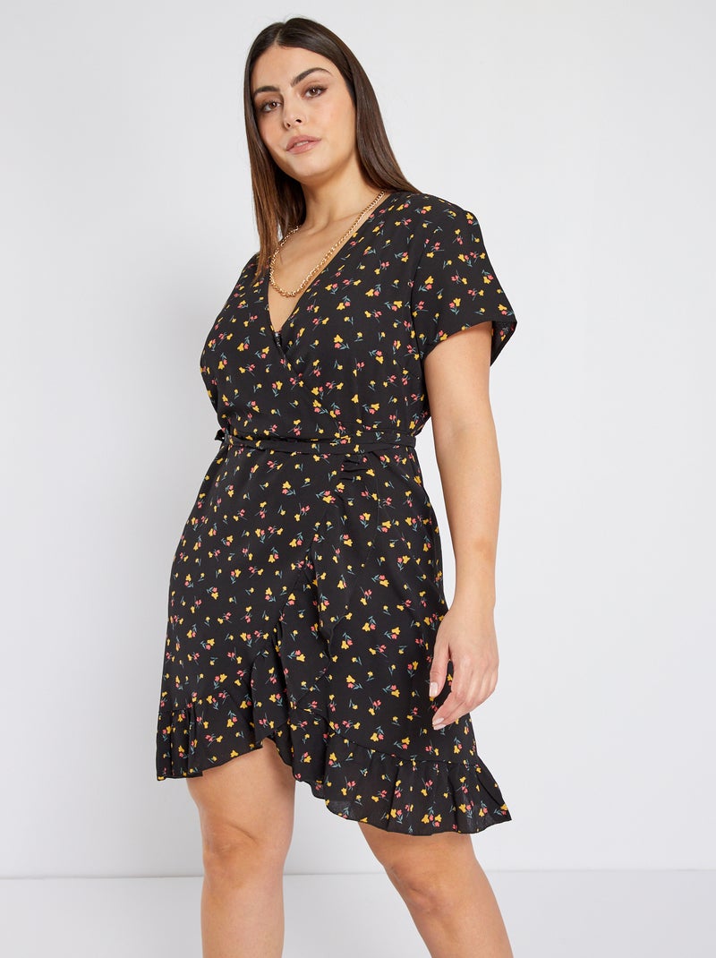 Vestido cruzado 'flores' NEGRO - Kiabi