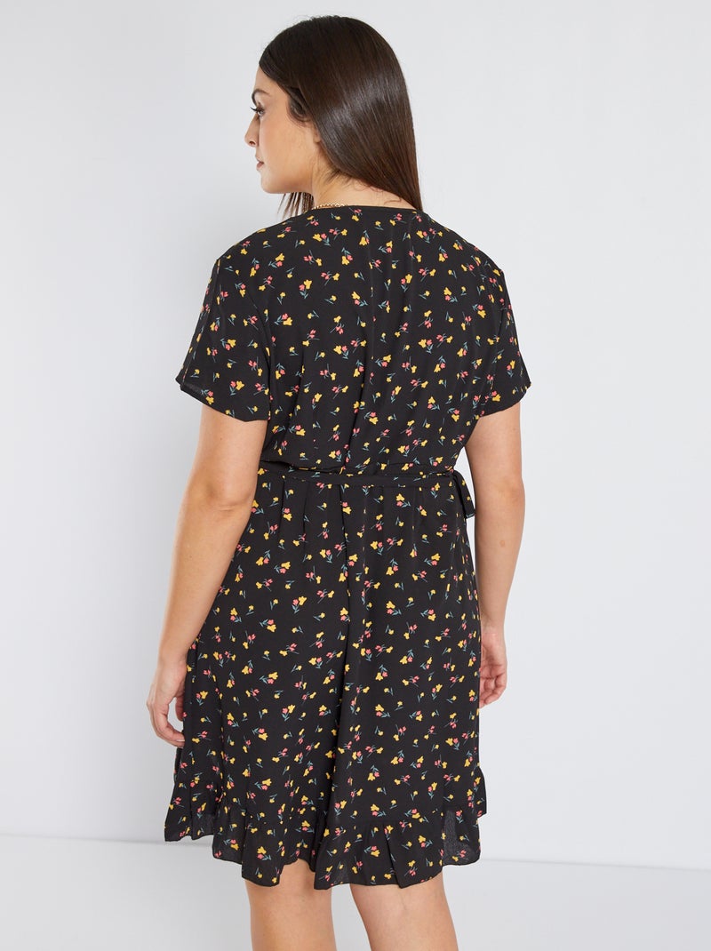 Vestido cruzado 'flores' NEGRO - Kiabi
