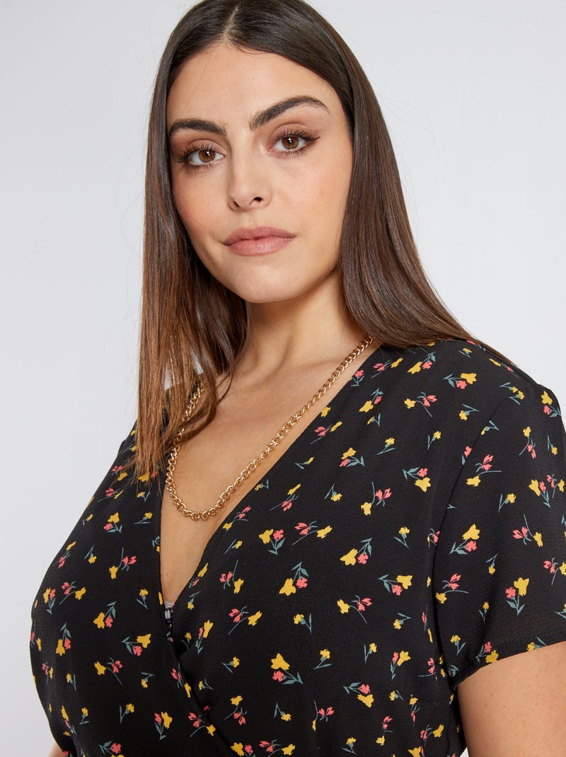 Vestido cruzado 'flores' NEGRO - Kiabi